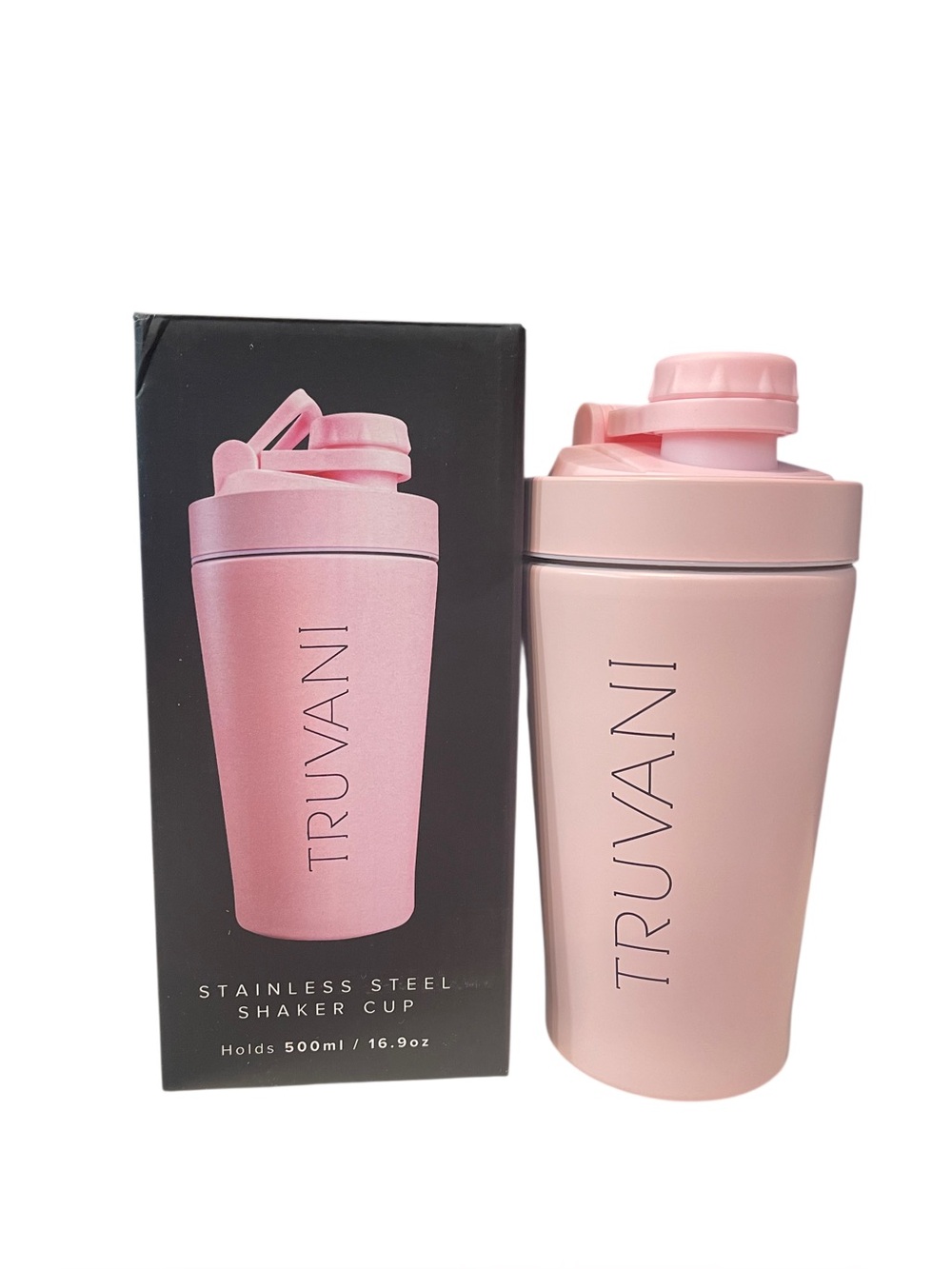 NEW In Box Truvani Pink Stainless Steel Shaker Cup 16.9 oz / 500 mL